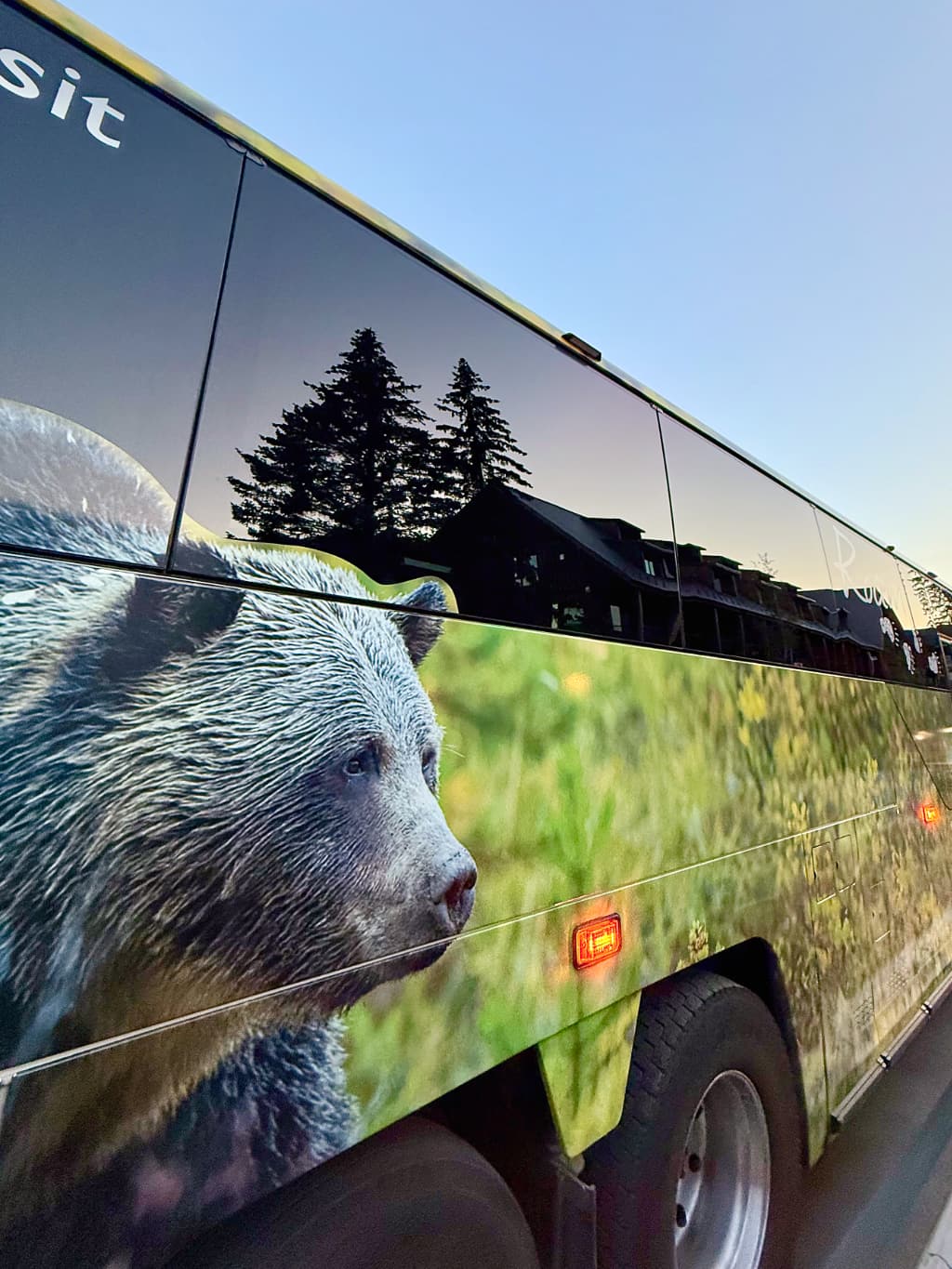 Banff High School Transit Hub tidligt om morgenen før Roam Transit-bussen til Lake Louise